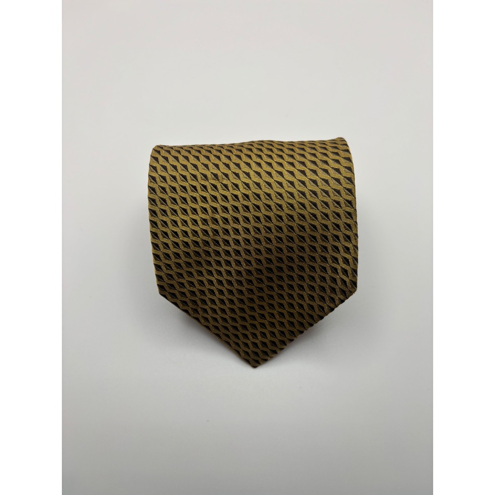 Pavone Italy Silk Tie Gold Brown Geometric Diamond Weave Jacquard Necktie